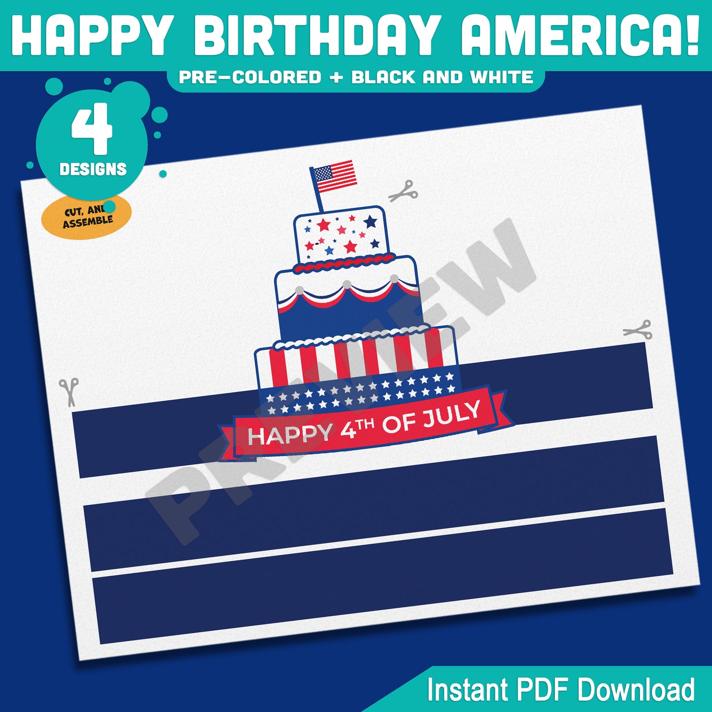 Happy Birthday America! 4th of July Hat, Headband & Crown Craft, Printable Patriotic Dress Up Activity for Kids