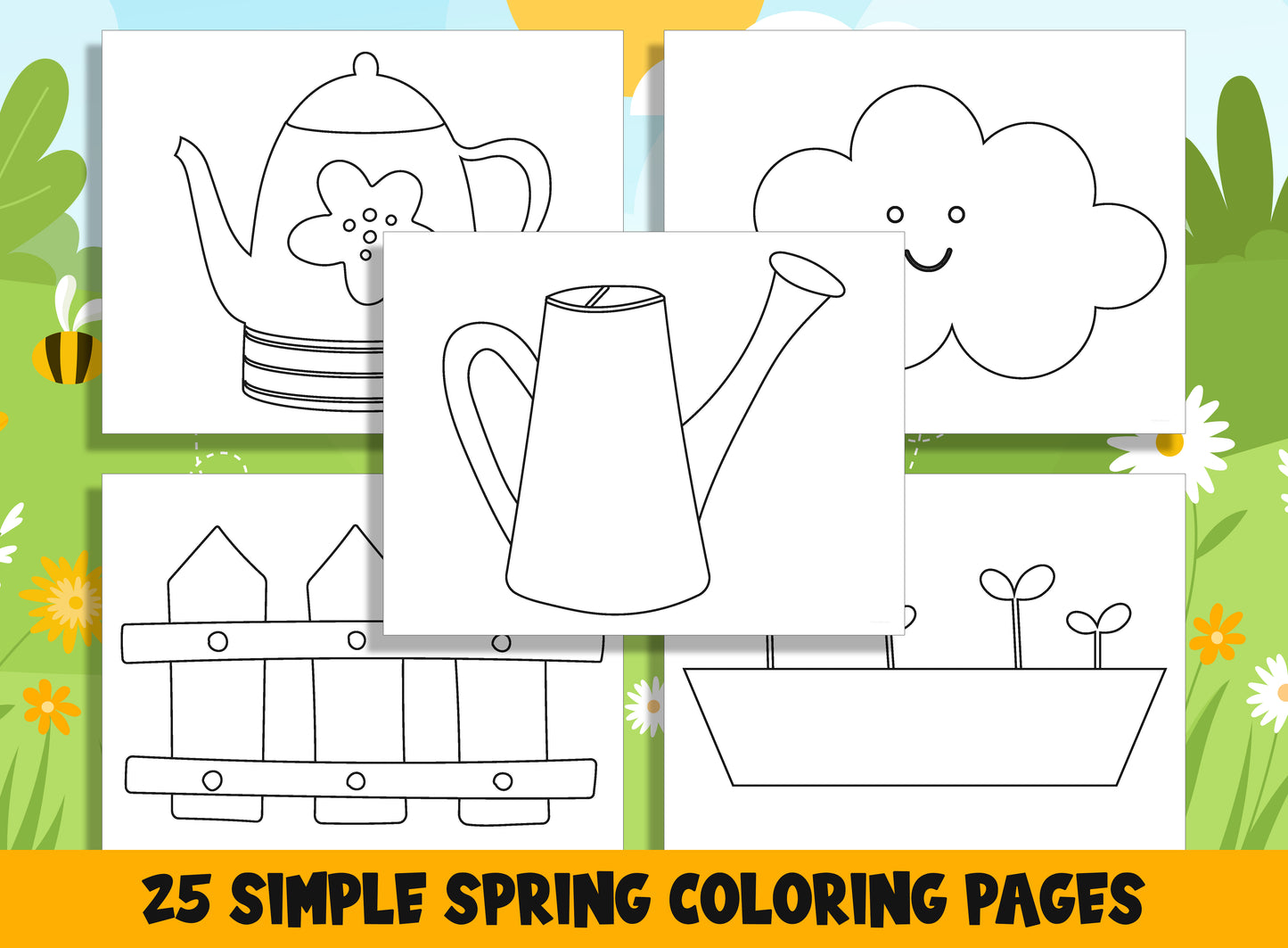 25 Printable Simple Spring Coloring Pages for Preschool and Kindergarten, PDF File, Instant Download