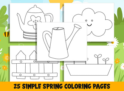 25 Printable Simple Spring Coloring Pages for Preschool and Kindergarten, PDF File, Instant Download