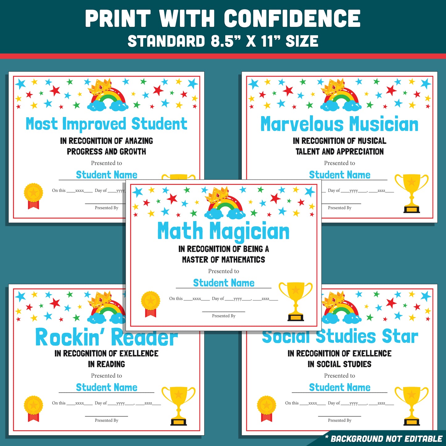 End of School Year Student Awards, Editable Recognition Certificates, 26 Student Awards Pack, Printable Classroom Celebration Materials