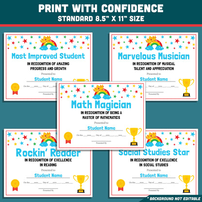 End of School Year Student Awards, Editable Recognition Certificates, 26 Student Awards Pack, Printable Classroom Celebration Materials