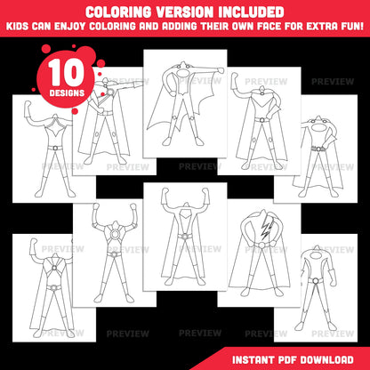 Superhero Bodies, Add Your Own Face Craft Templates, Student Display Craft, Black White Coloring Sheets