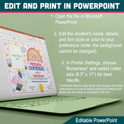 Editable Certificate of Completion, One Template Any Grade Graduation Diploma, Pre-K Preschool to 1st–8th & Beyond, PDF PowerPoint Templates