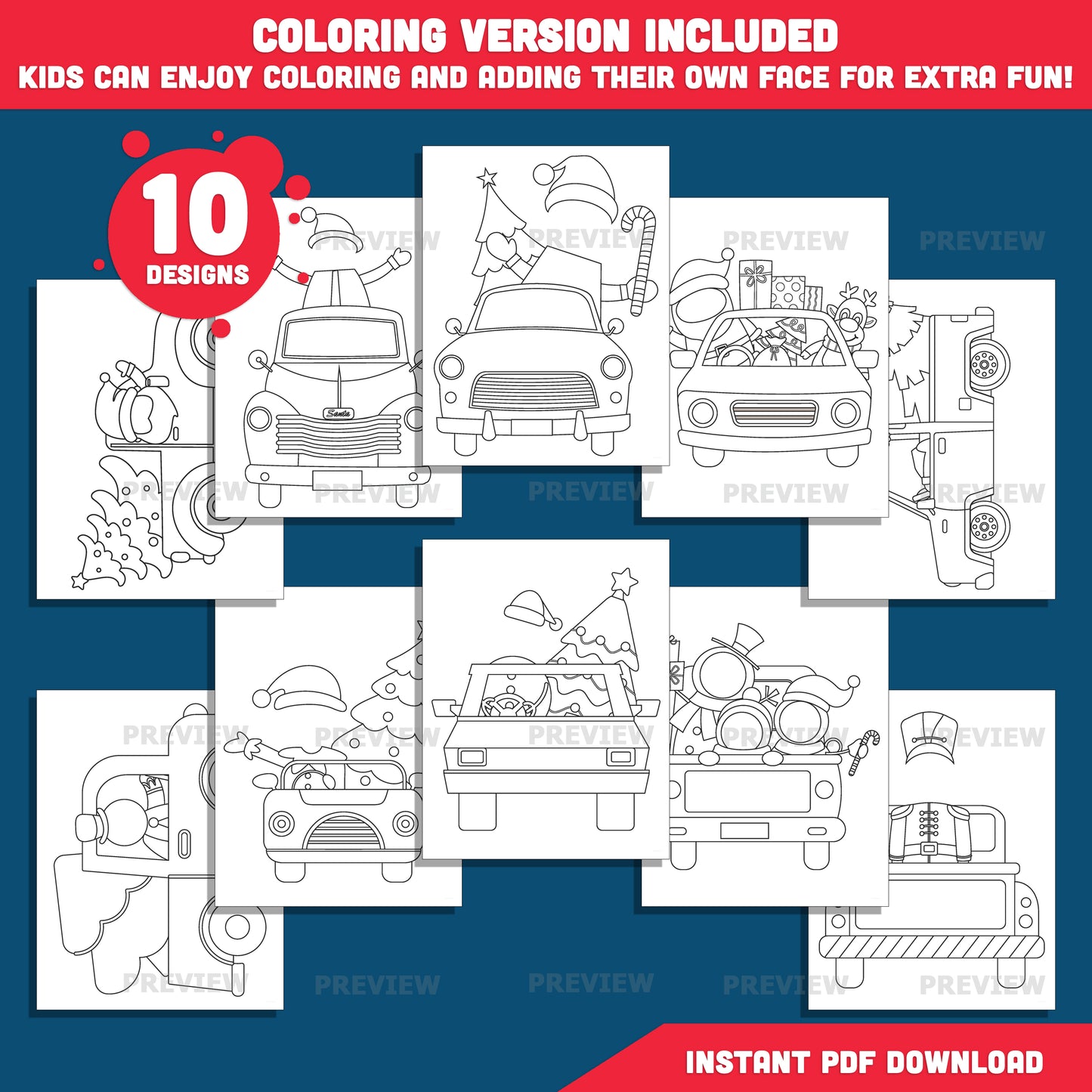 Christmas Truck Add Your Own Face Crafts, Add Your Photo Winter Body Templates with Coloring Pages, Classroom & Home Activity