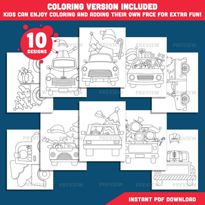 Christmas Truck Add Your Own Face Crafts, Add Your Photo Winter Body Templates with Coloring Pages, Classroom & Home Activity