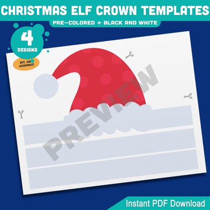 Christmas Elf Crown Templates, Wearable Holiday Headpiece for Children