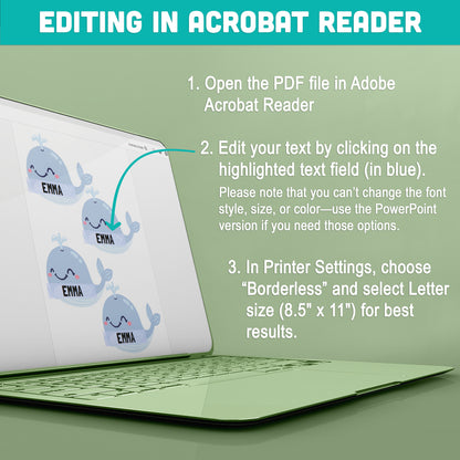 Back to School Editable Locker Labels (Cubby Name Tags), Sea Animal Themed – 4 Per Page, PDF + PowerPoint, 40 Pages of Fun