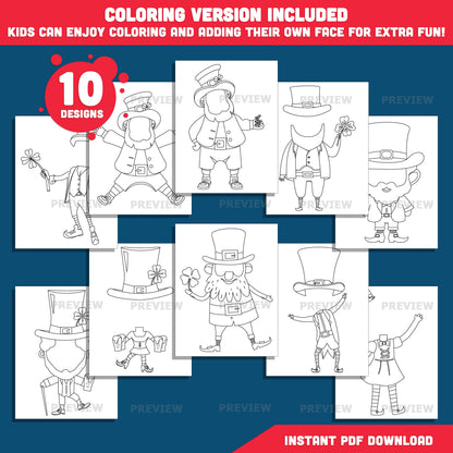 Add Your Own Face St. Patrick’s Day, Leprechaun Body Templates, Printable Coloring Craft for Kids Classroom Use