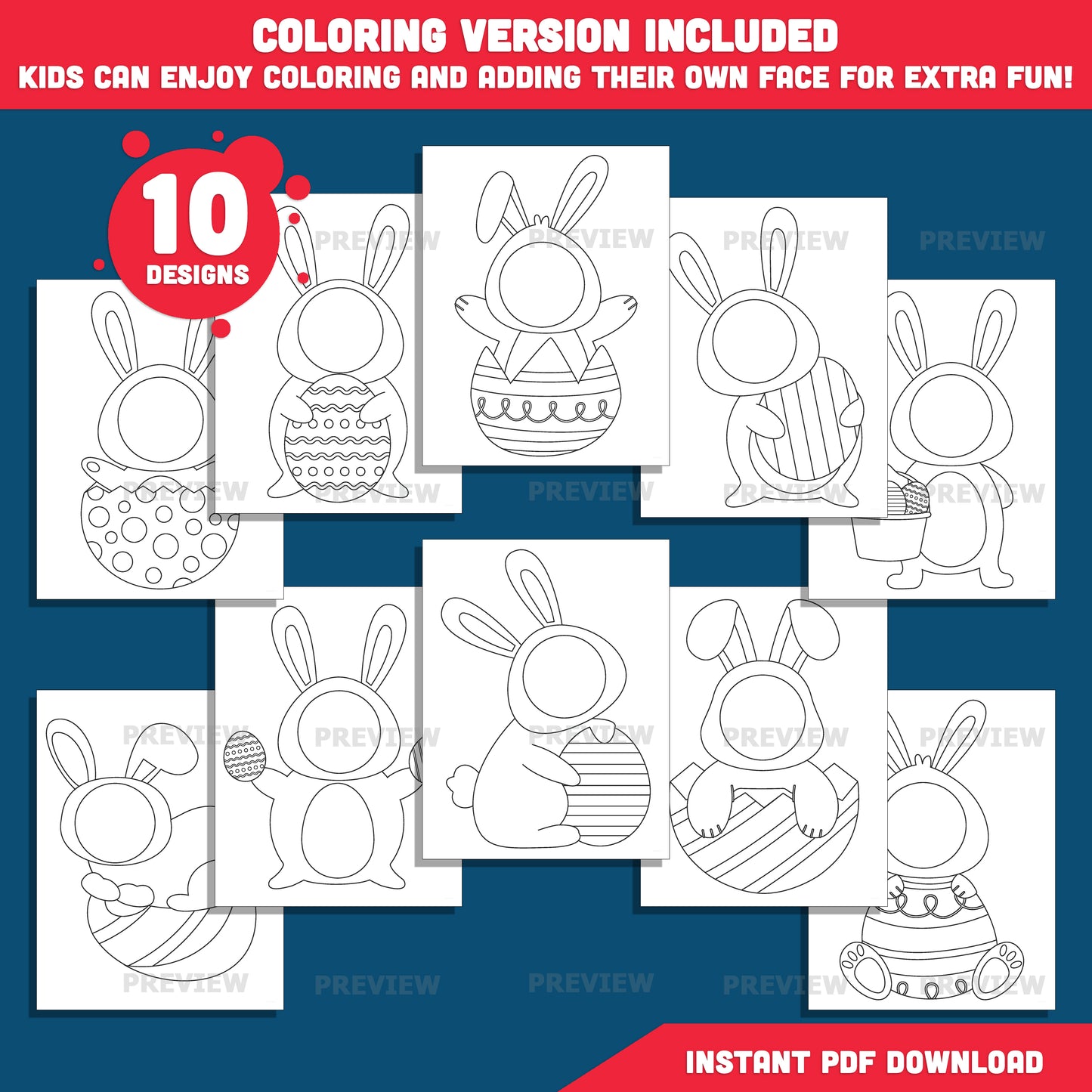 Bunny Body Templates for Kids | Easter Bunny Body Templates – Spring Add Your Own Face Craft, Coloring Version Included