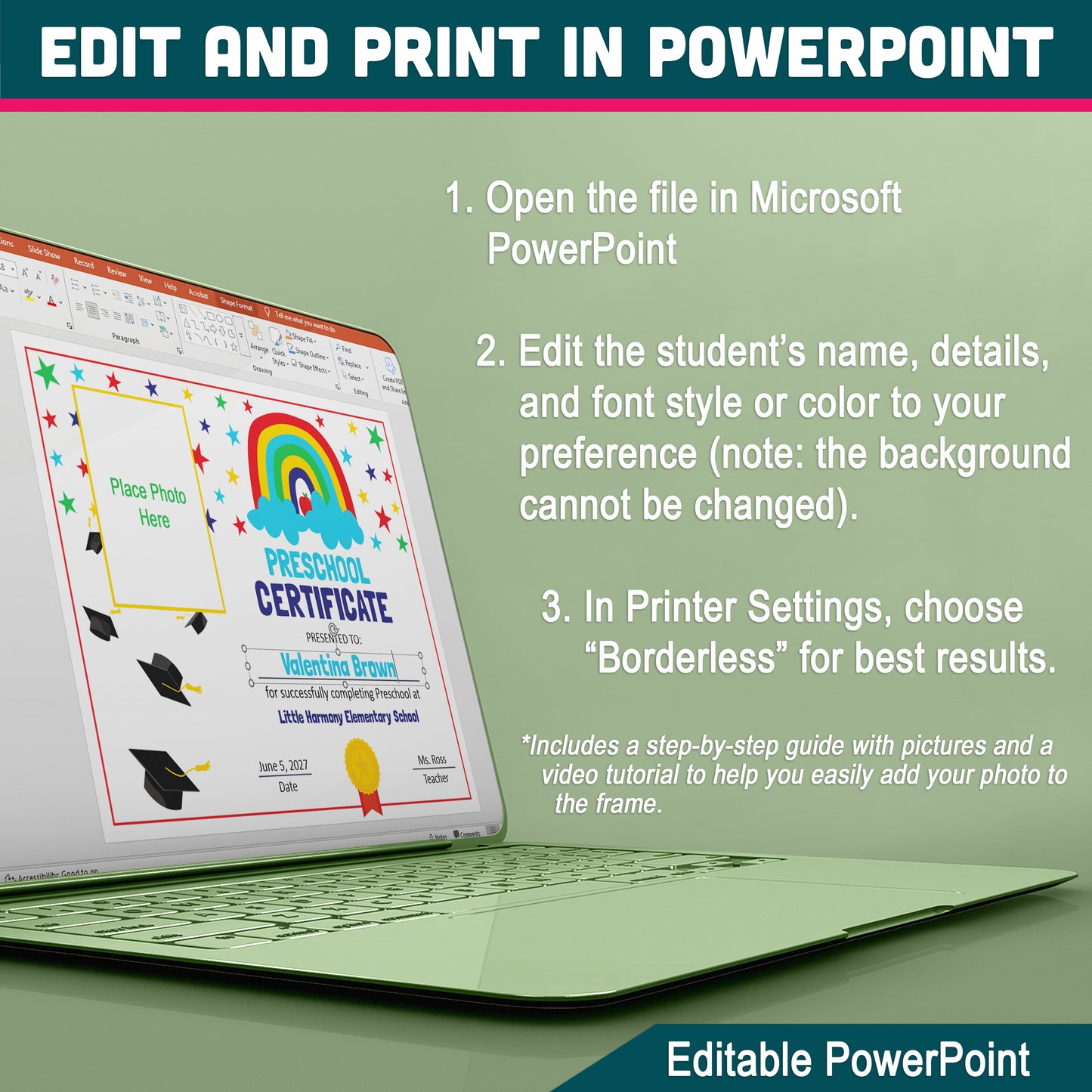 Editable Certificate Templates, Printable Awards for Any Grade, PDF and PowerPoint, Photo and No-Photo Styles