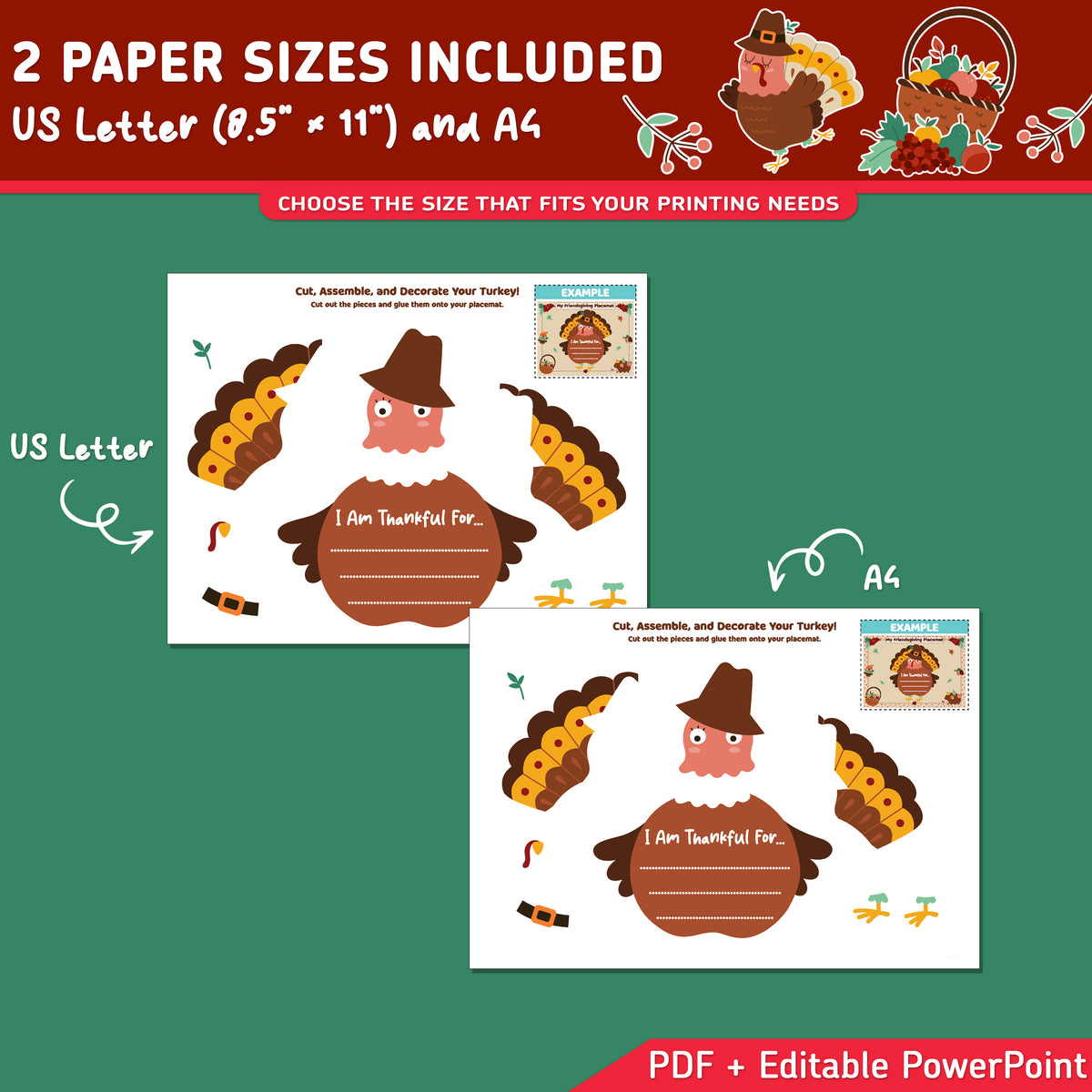Friendsgiving Placemat Craft, Thanksgiving Turkey and Gratitude Writing