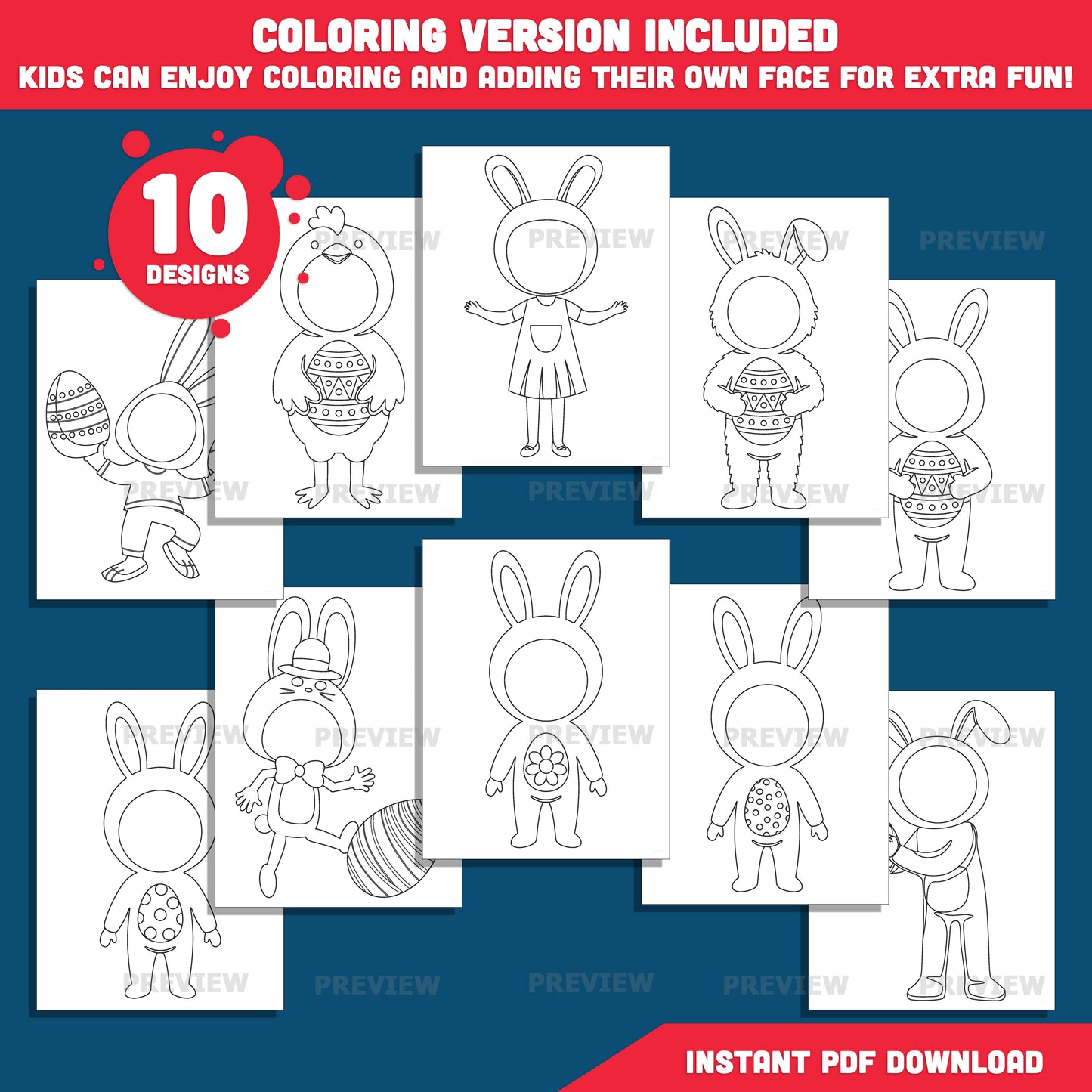 Easter Photo Insert Body Templates | Bunny & Chick Face Craft for Spring | Coloring Version Included | High-Resolution PDF + PNG