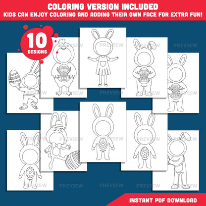 Easter Photo Insert Body Templates | Bunny & Chick Face Craft for Spring | Coloring Version Included | High-Resolution PDF + PNG