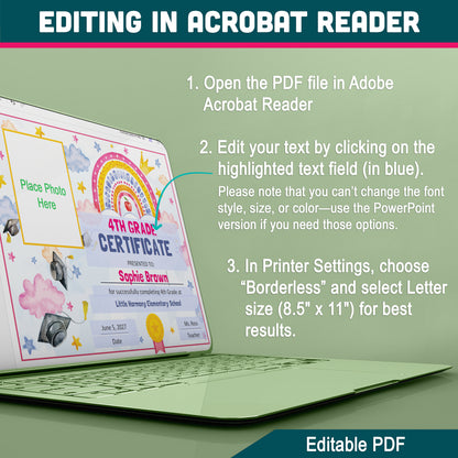 4th Grade Completion Certificate, Fourth Grade Graduation End of School Year Awards, Editable Rainbow Stars, Photo and No Photo, PDF and PowerPoint