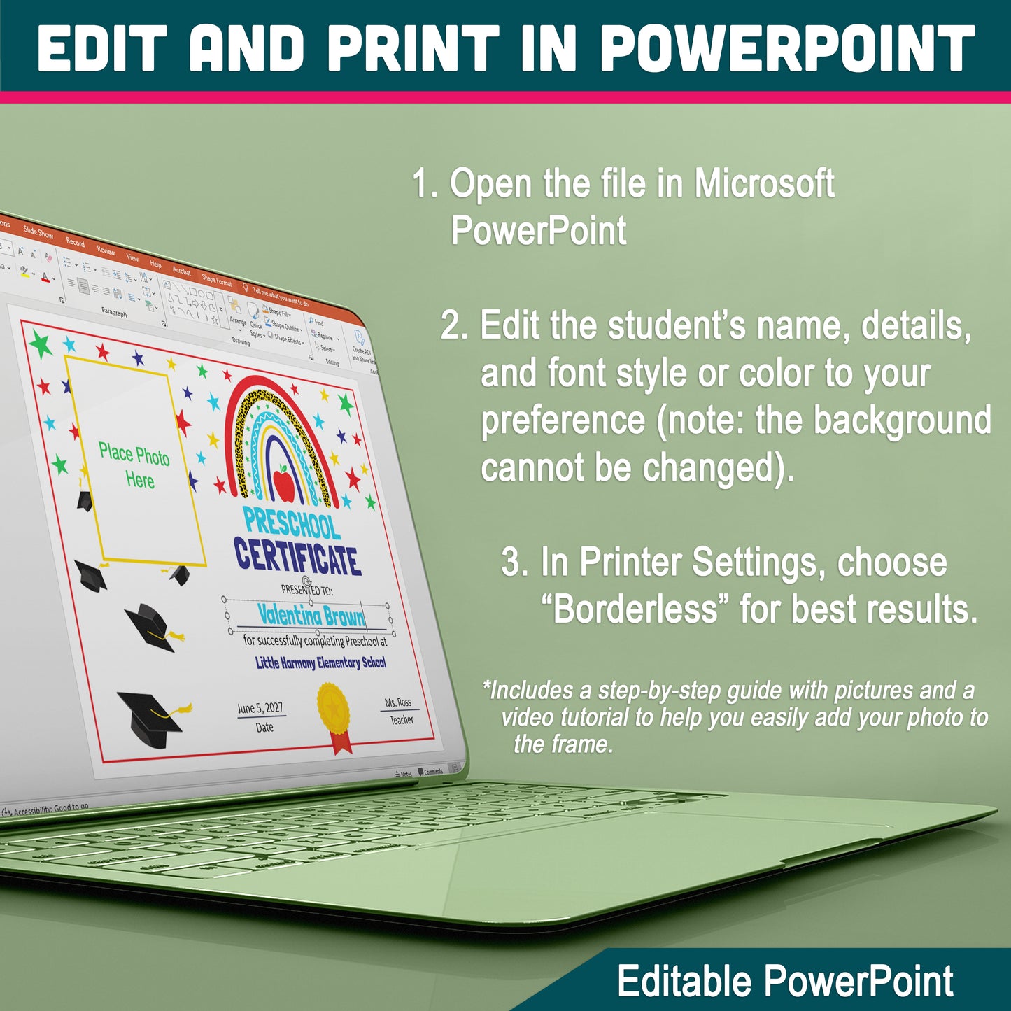 Editable Colorful Graduation Certificates, Bright Student Award Templates, PDF and PowerPoint, Photo and No-Photo Styles