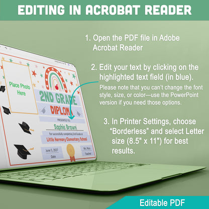 Editable 2nd Grade Graduation Diploma & Certificate Set, Retro Rainbow Stars Theme, Photo and No-Photo Awards, PDF and PowerPoint