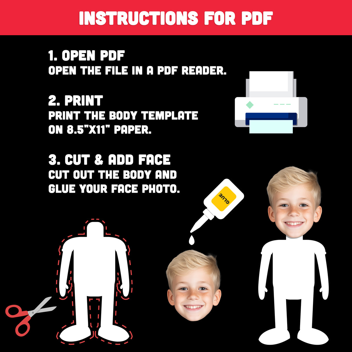 Ghost Body Templates, Photo Craft for Kids, Add Your Own Face, Halloween Activity, 10 Unique Designs, PDF + PNG Files, Coloring Version Included, 300 DPI