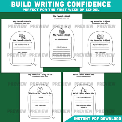 All About Me Backpack Book Craft, Back to School Worksheet, Writing & Craft Activity, 17 Page Student Printable, PDF Download