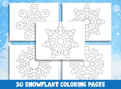 30 Printable Snowflake Coloring Pages for Preschool and Kindergarten, PDF File, Instant Download