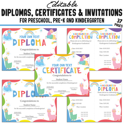 37 Editable Kindergarten Diploma Template, Pre-K, Preschool Certificates of Completion, and Invitations – Instant PDF Download!