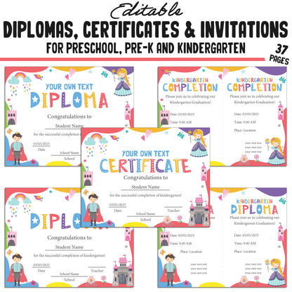 Editable Kindergarten, Pre-K, and Preschool Graduation Invitations, Diplomas, and Certificate Templates – Instant PDF Download!