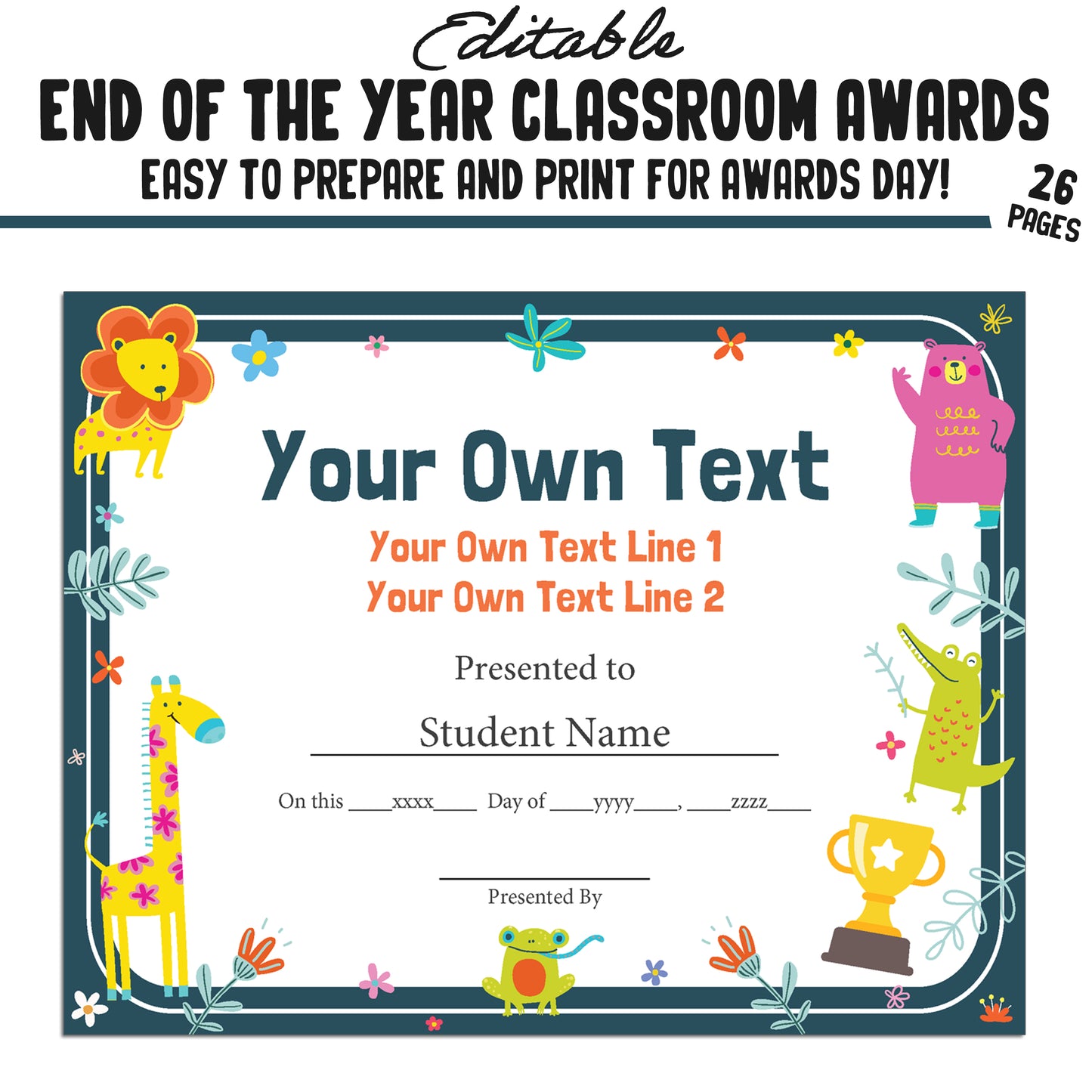 Printable & Editable Class Superlative Fun Classroom Awards for the End of the School Year, 26 Pages, PDF, Instant Download