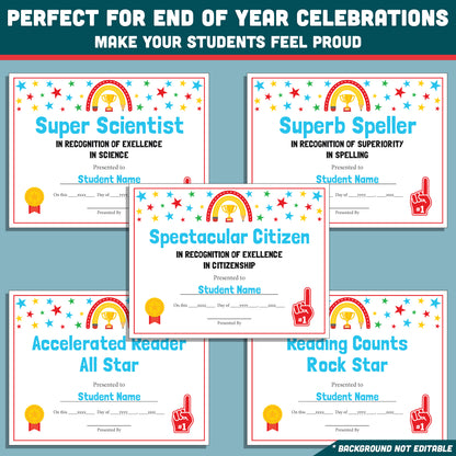 Editable Classroom Awards, Printable Certificates Bundle, 26 Student Recognition Designs, Classroom Celebration Pack, Teacher Friendly Resource