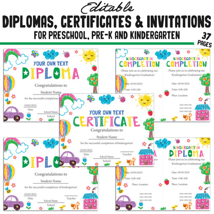 37 Customizable Kids' Drawing Pencil-Themed Pre-K, Kindergarten, and Preschool Diplomas, Certificates, and Invitation Templates (PDF)