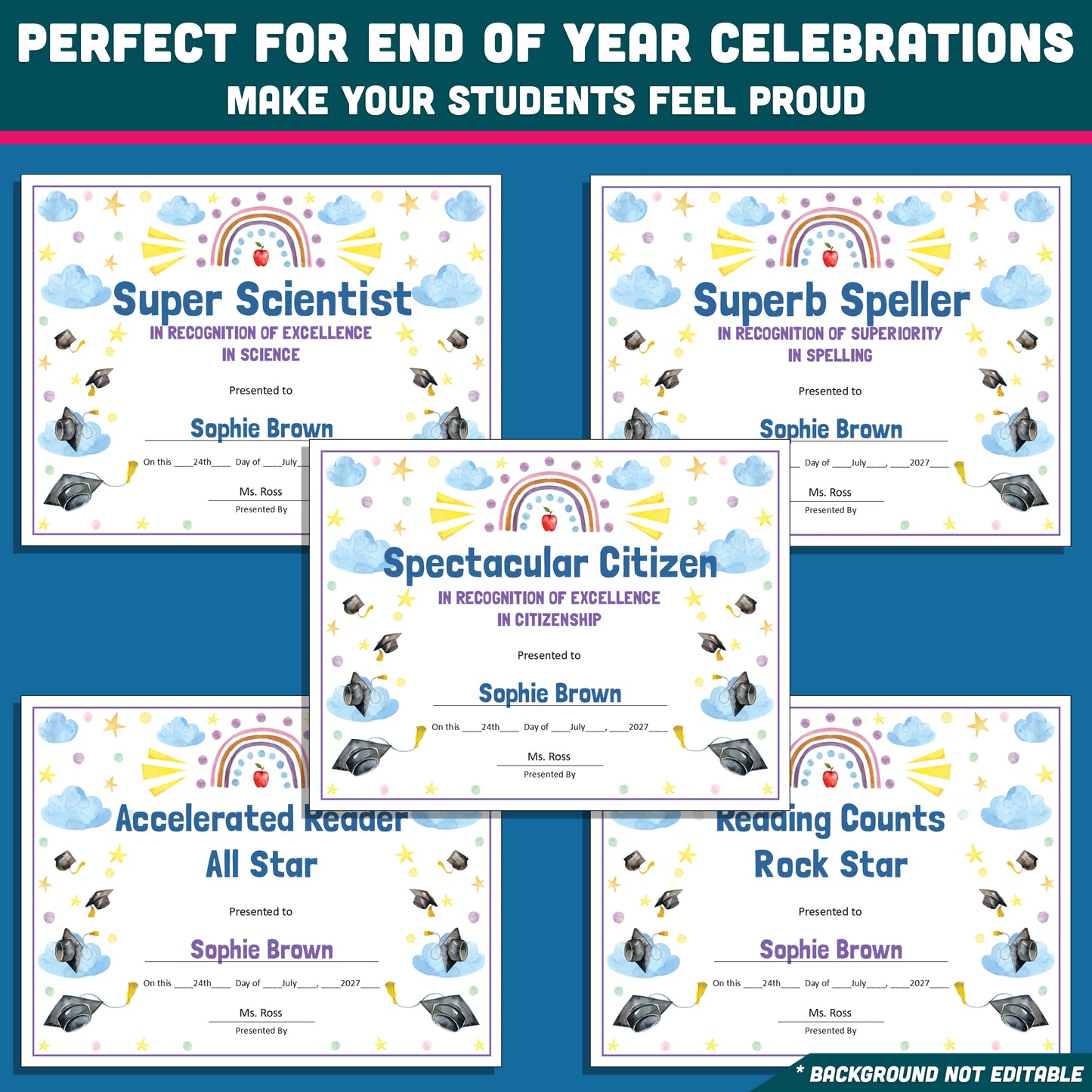 Student Recognition Awards, Personalized Achievement Certificates, 26 Customizable Classroom Honors, PowerPoint, Printable