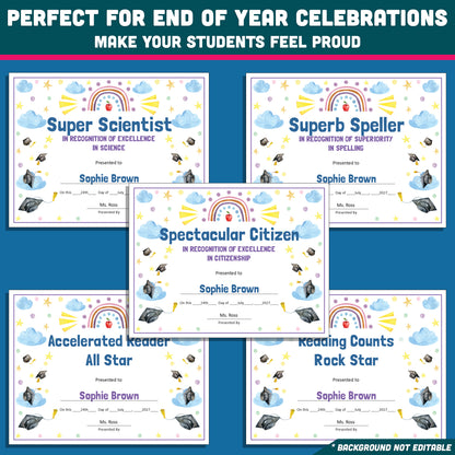 Student Recognition Awards, Personalized Achievement Certificates, 26 Customizable Classroom Honors, PowerPoint, Printable