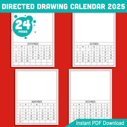 How to Draw Calendar 2025: 12 Months of Directed Drawing Fun, Perfect Christmas Gift for Parents & Kids, Printable PDF Download