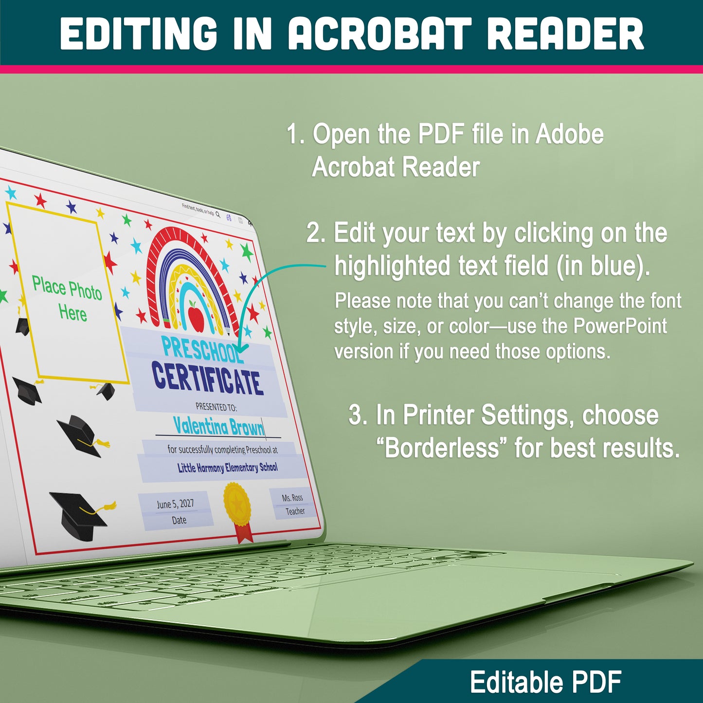 Editable Certificate of Completion, Printable Student Recognition Awards, PDF and PowerPoint, Pre-K to 8th & Beyond