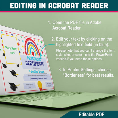 Editable Certificate of Completion, Printable Student Recognition Awards, PDF and PowerPoint, Pre-K to 8th & Beyond