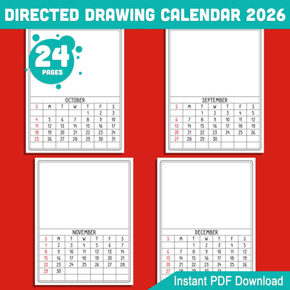 How to Draw Calendar 2026: 12 Months of Directed Drawing Fun, Perfect Christmas Gift for Parents & Kids, Printable PDF Download