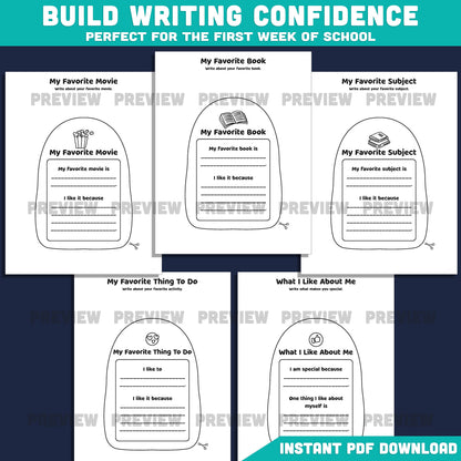 All About Me Backpack Template, Back to School Memory Book, Student Introduction Activity, First Week Printable, 17 Pages