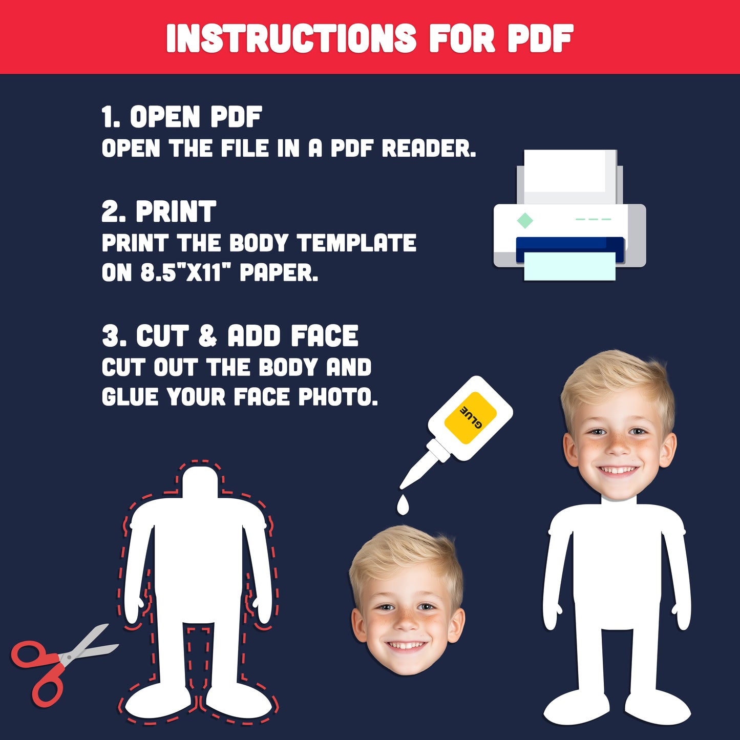 Chores Add Your Own Face Clipart – Kids Daily Routine Body Templates for Classroom & Home, 40 Light + 40 Dark Skin Designs