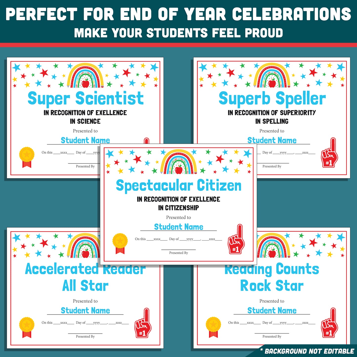 Class Awards Middle School End of the Year, Printable Certificates Bundle, 26 Editable Designs, Student Recognition Pack, Teacher Friendly