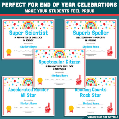 Class Awards Middle School End of the Year, Printable Certificates Bundle, 26 Editable Designs, Student Recognition Pack, Teacher Friendly