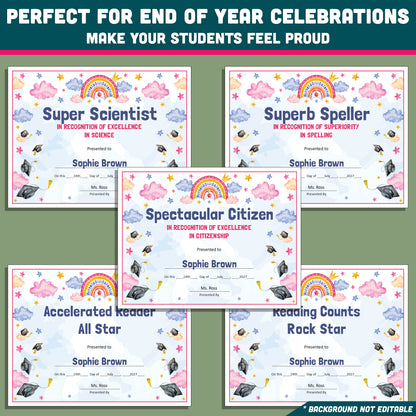 Editable Middle School End-of-Year Class Awards, Printable Student Appreciation Templates, 26 Recognition Designs
