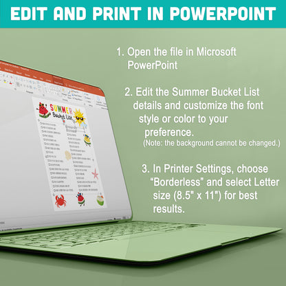 Student Summer Bucket List Template: Fun End-of-Year Classroom Activity, Editable PDF & PowerPoint, Black & White & Color Pages
