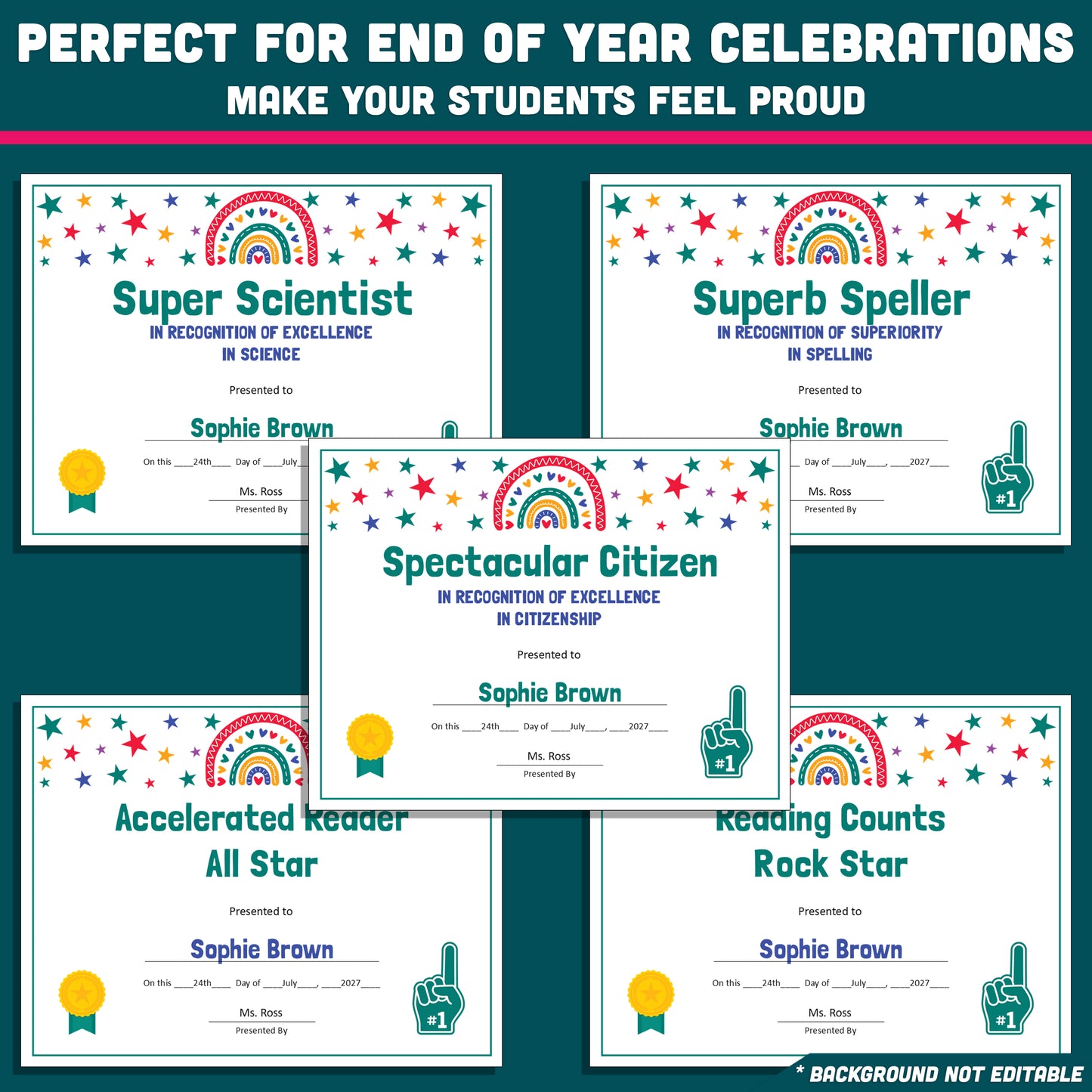 Personalized Student Awards, Printable Student Superlatives, 26 Editable Classroom Recognition Templates, PowerPoint Set