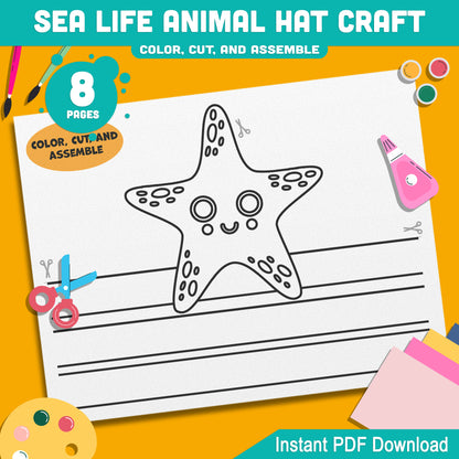 Ocean Animal Hat Templates: 4 Cute Designs Featuring Whale, Crab, Shark, Starfish for Kids’ Creative Crafts at Home or School, Instant PDF