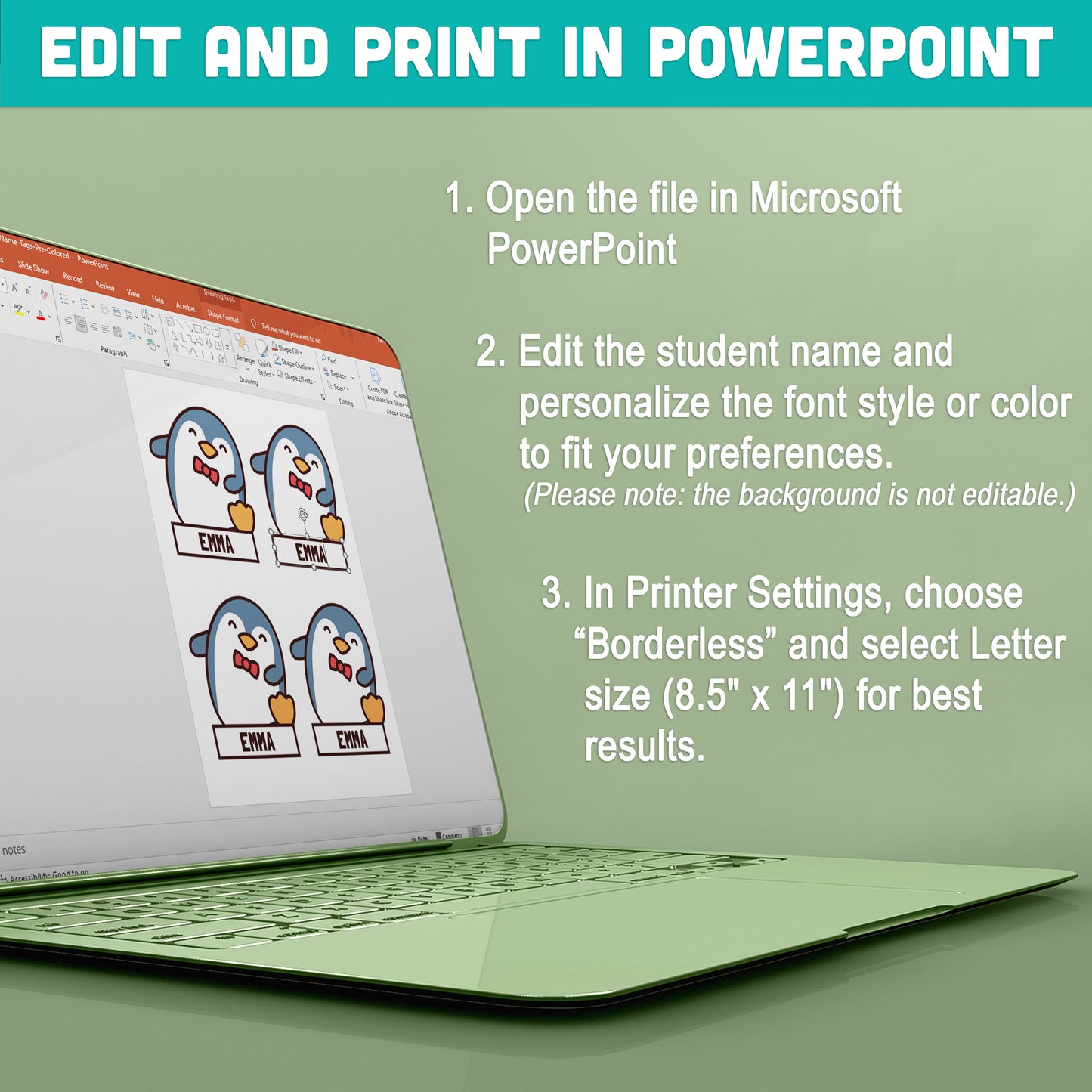 Editable Cubby and Locker Labels, Penguin Themed – 40 Pages, Pre-Colored + Black & White, PDF + PowerPoint