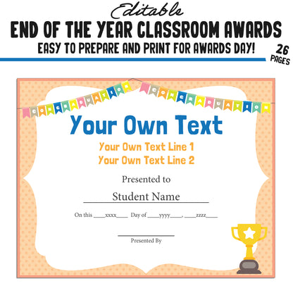 Printable & Editable End of Year Awards Certificates, 26 Pages, PDF, Instant Download – Perfect for Classroom and Student Achievements