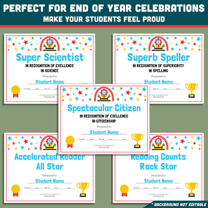 Classroom Superlatives End of Year, Printable Certificates Bundle, 26 Editable Designs, Student Recognition Pack, Lighthearted Classroom Awards