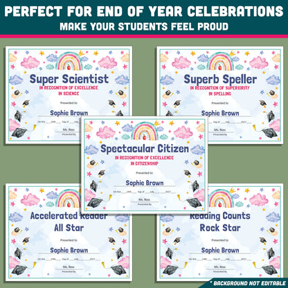 Editable Classroom Awards for Preschool, TK, Pre-K, Kindergarten, and 1st Grade, Recognition Set