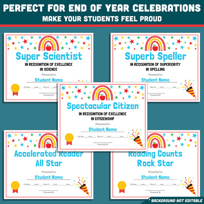 Editable Student Recognition Awards, Classroom Certificates, 26 Options, Printable Student Honors, Quick Personalization, Low Prep Teaching Tool