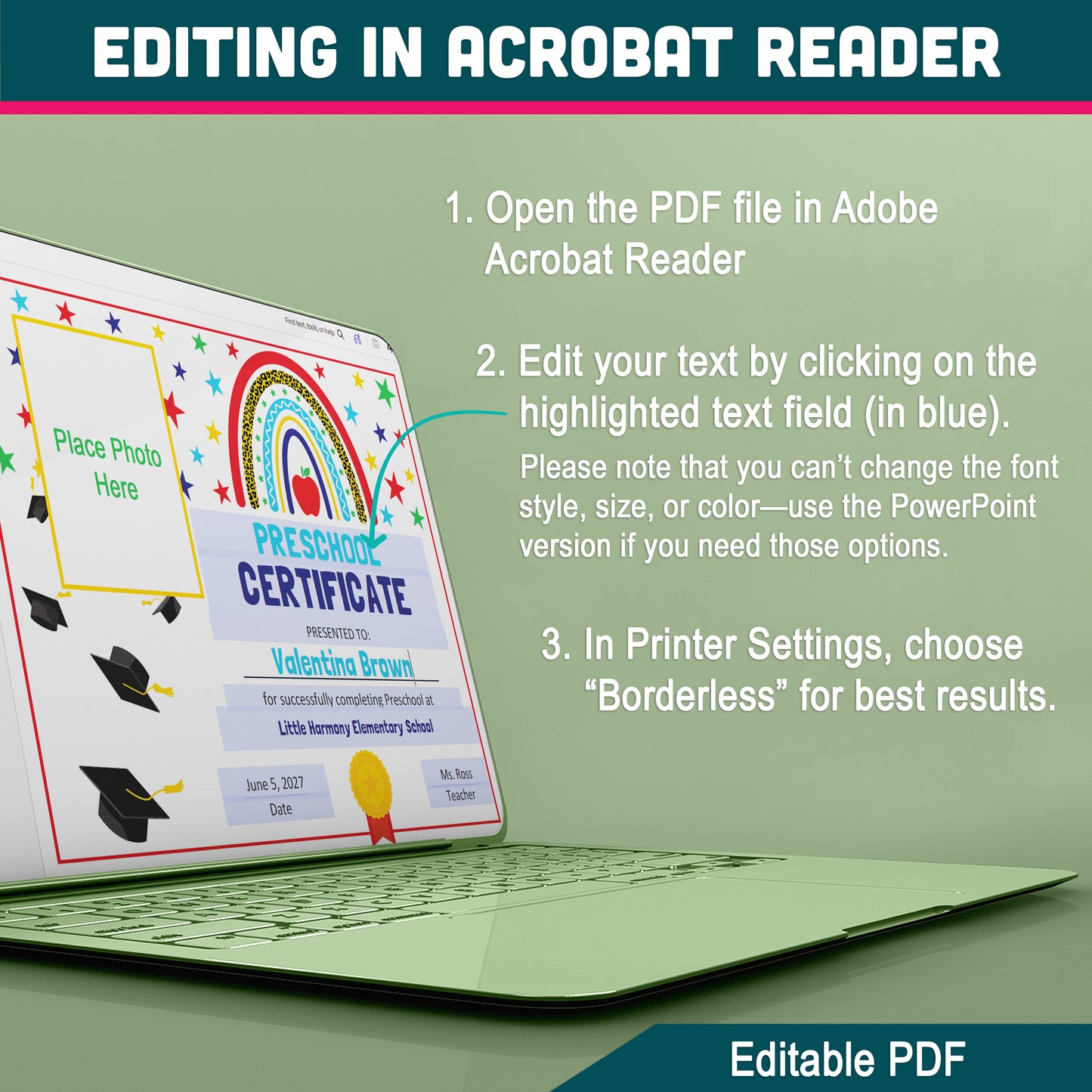Editable Colorful Graduation Certificates, Bright Student Award Templates, PDF and PowerPoint, Photo and No-Photo Styles