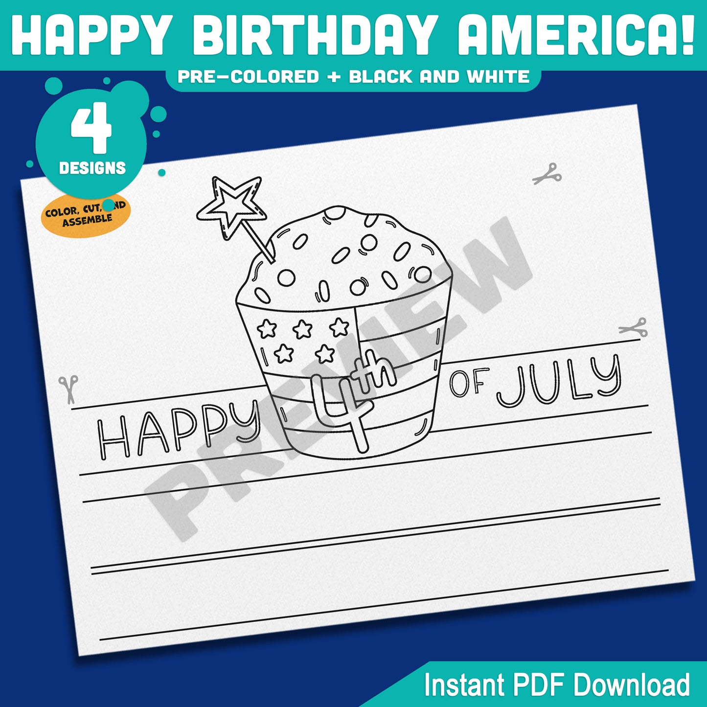 Happy Birthday America! 4th of July Hat, Headband & Crown Craft, Printable Patriotic Dress Up Activity for Kids