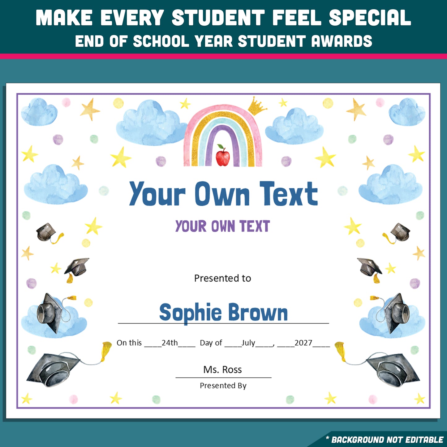 Kindergarten End-of-Year Awards, Personalized Recognition Set, 26 Customizable Diplomas and Certificates, PowerPoint, Printable